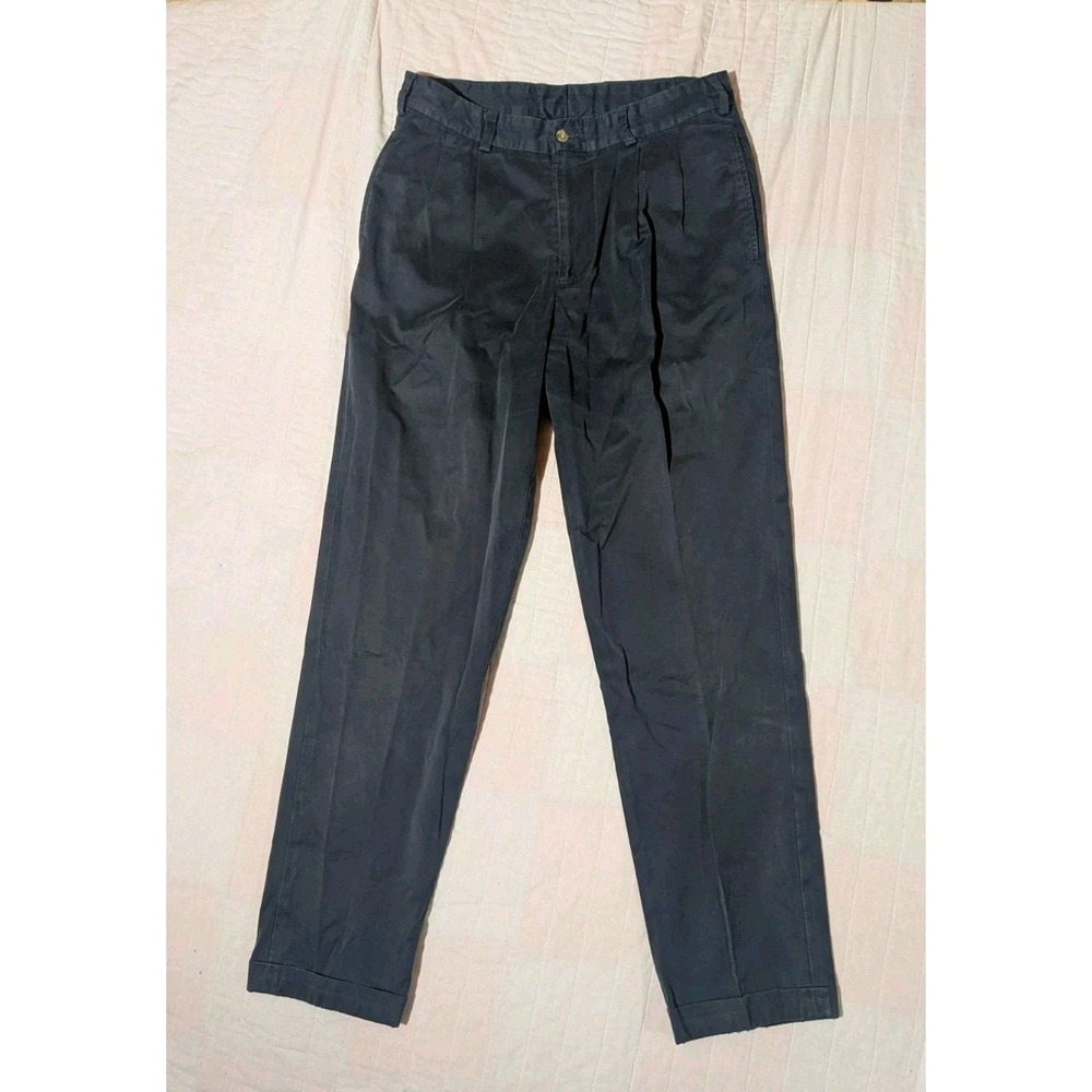 Vtg Bills Khakis M2P Twill Chino Pants Blue Pleated Cuffed Men 34x34 Made In USA